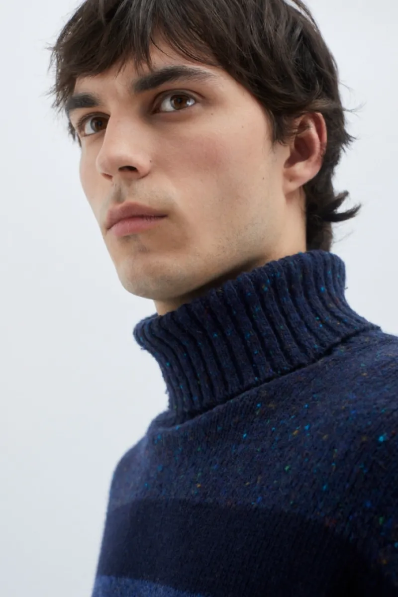 Roy Rogers Maglieria E Felpe>Dolcevita Multistripe In Lana E Cashmere BLU