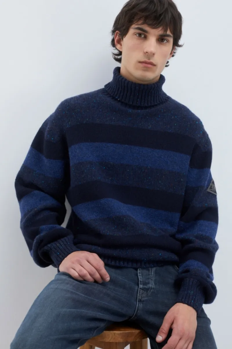 dolcevita_multistripe_in_lana_e_cashmere_2.webp Roy Rogers Maglieria E Felpe>Dolcevita Multistripe In Lana E Cashmere BLU