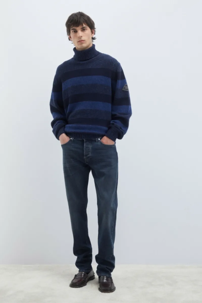 dolcevita_multistripe_in_lana_e_cashmere_4.webp Roy Rogers Maglieria E Felpe>Dolcevita Multistripe In Lana E Cashmere BLU