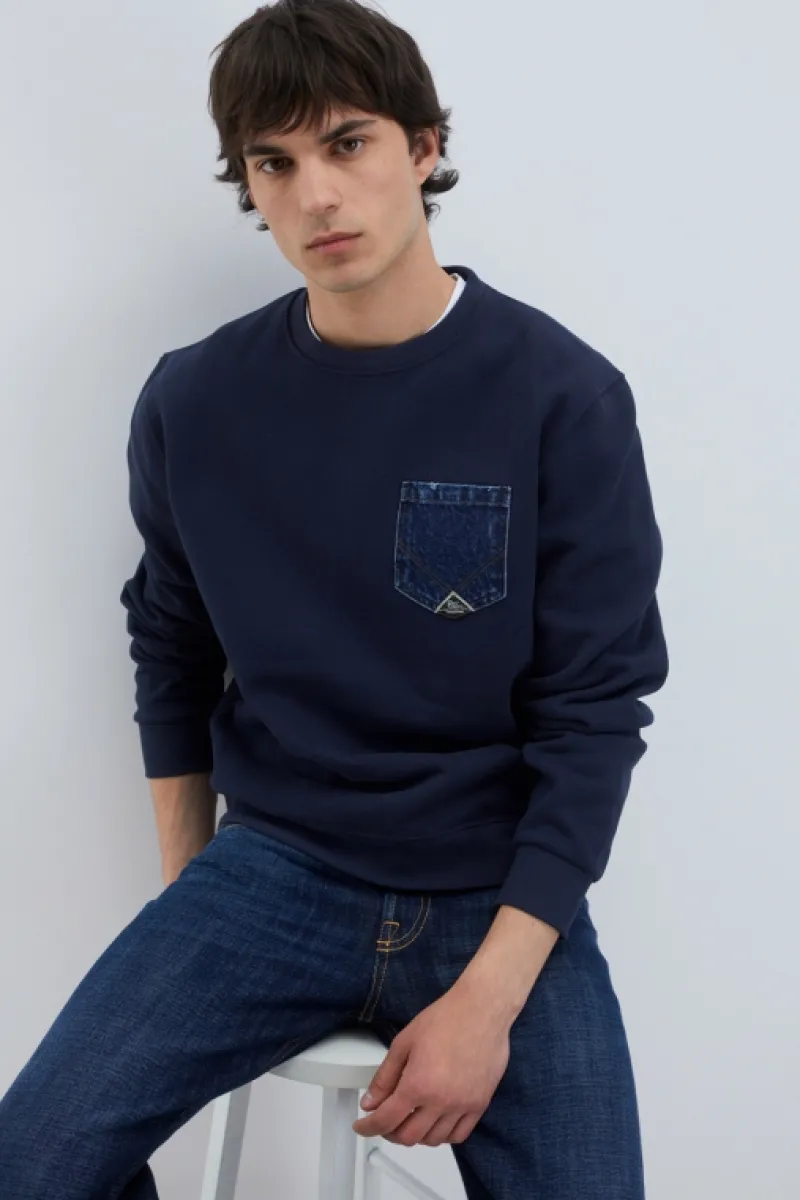 Roy Rogers Maglieria E Felpe>Felpa Pocket Girocollo Brushed BLU
