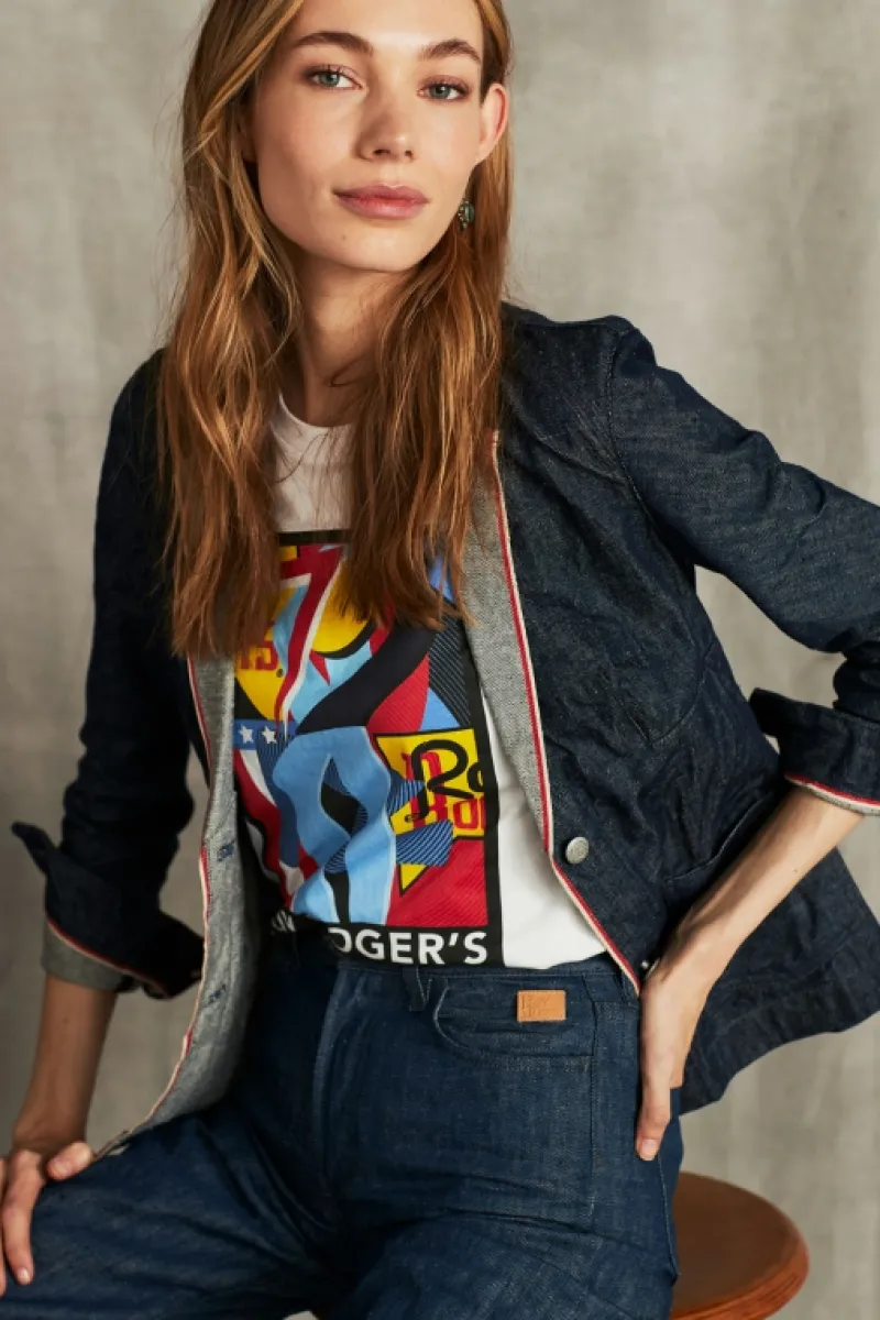 Roy Rogers Capispalla>Giacca Destrutturata 70th Denim Cimosa Rinse BLU