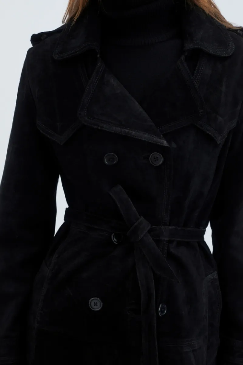 Roy Rogers Capispalla>Trench In Suede Washed NERO